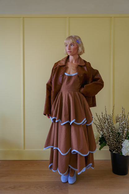 Millie Dress in Saddle Brown and Sky Blue