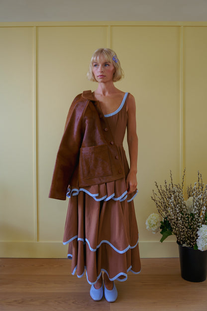 Millie Dress in Saddle Brown and Sky Blue