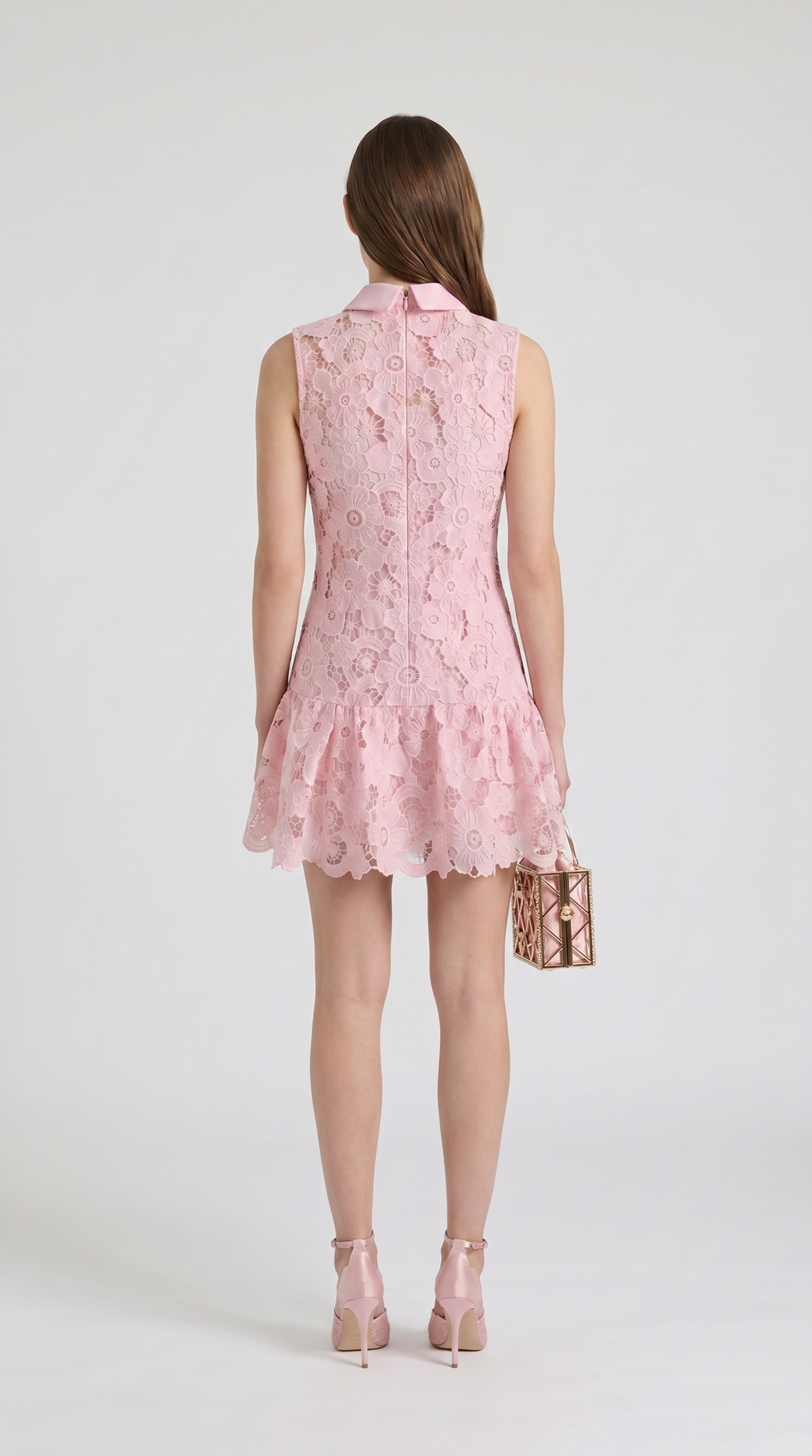 Mina Pink Floral Lace Drop-Waist Mini Dress