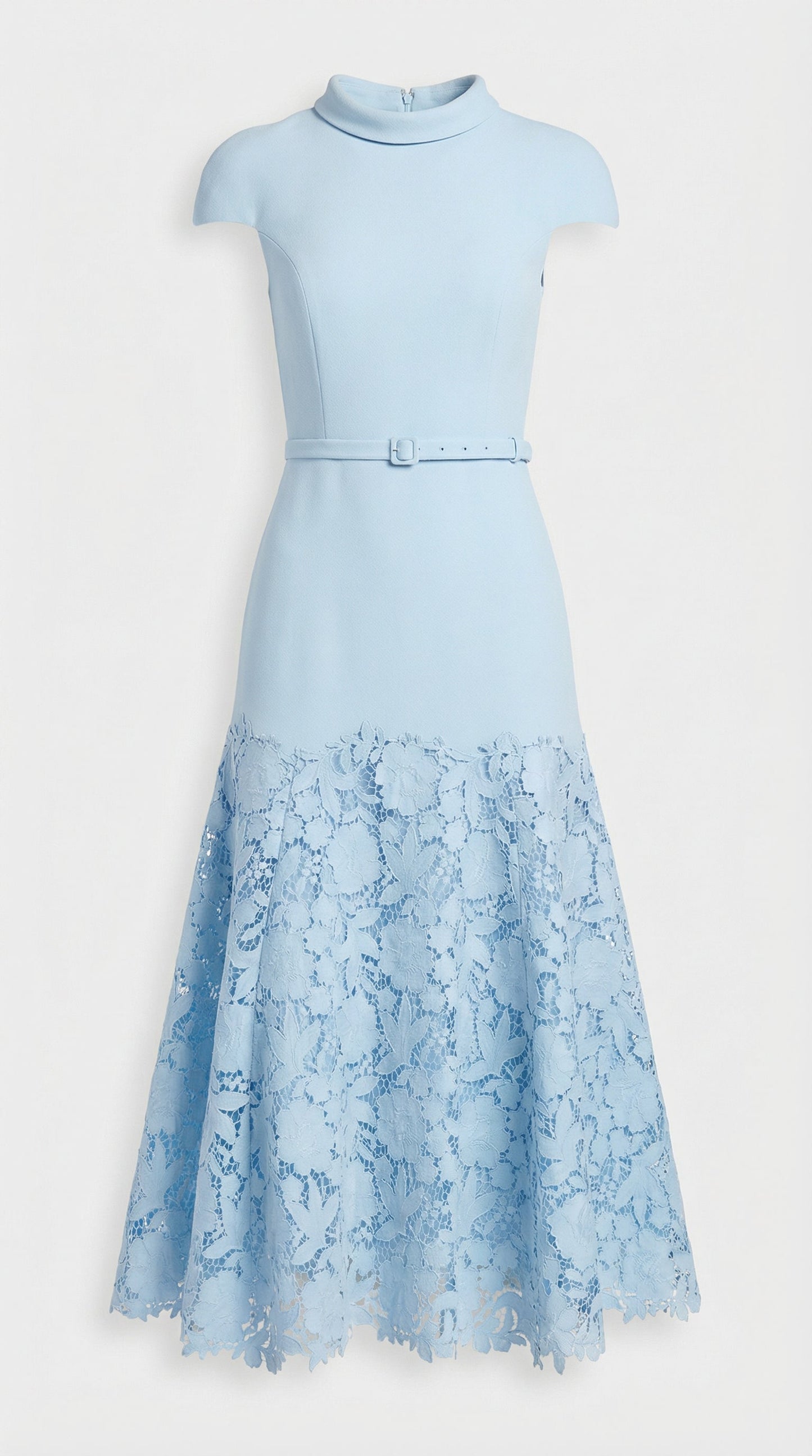Mirana French Blue Lace-Trimmed Midi Dress