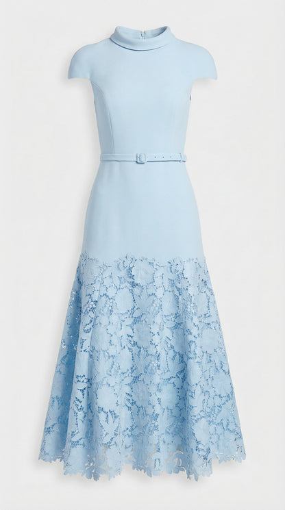 Mirana French Blue Lace-Trimmed Midi Dress