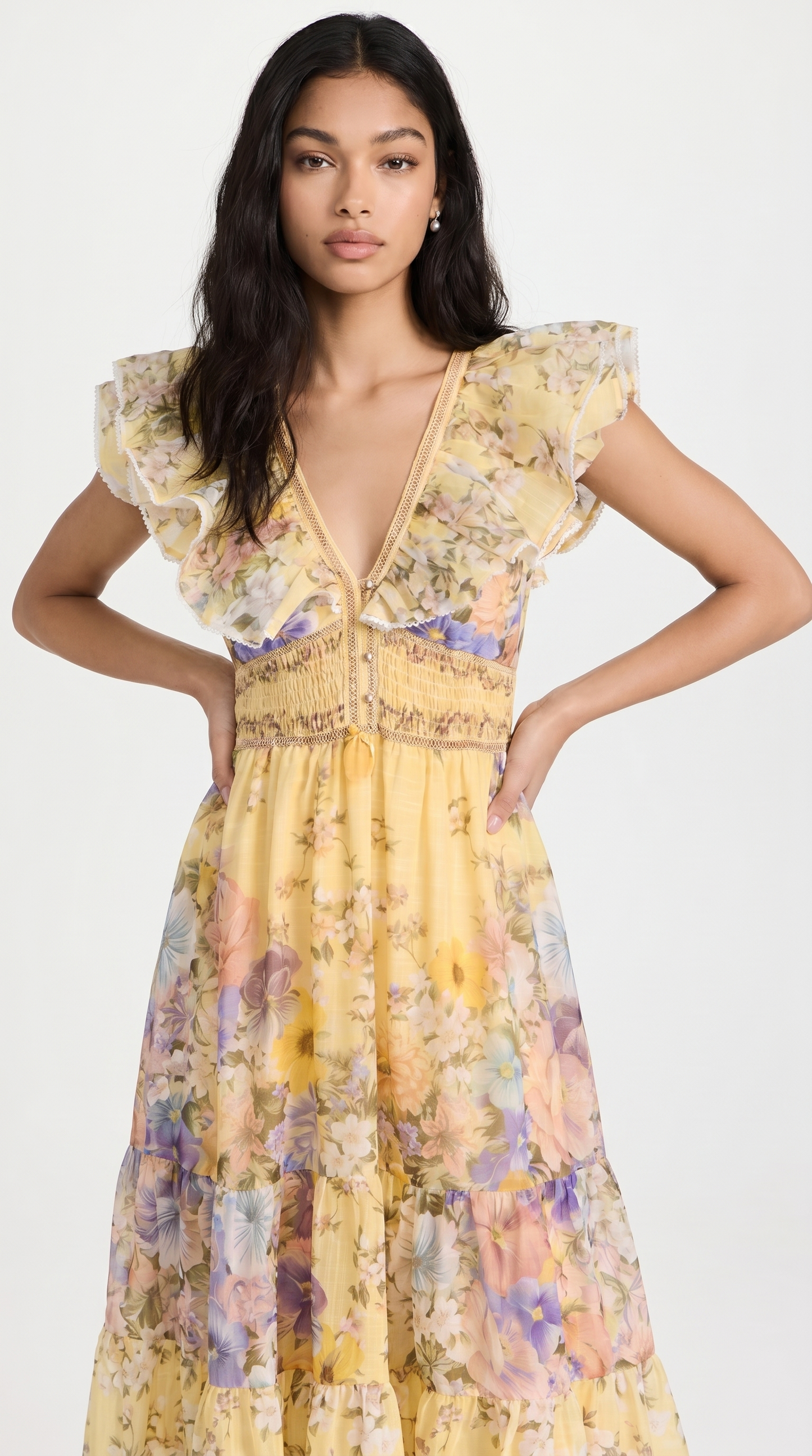 Ruffled Tiered Floral Midi Dress view 3