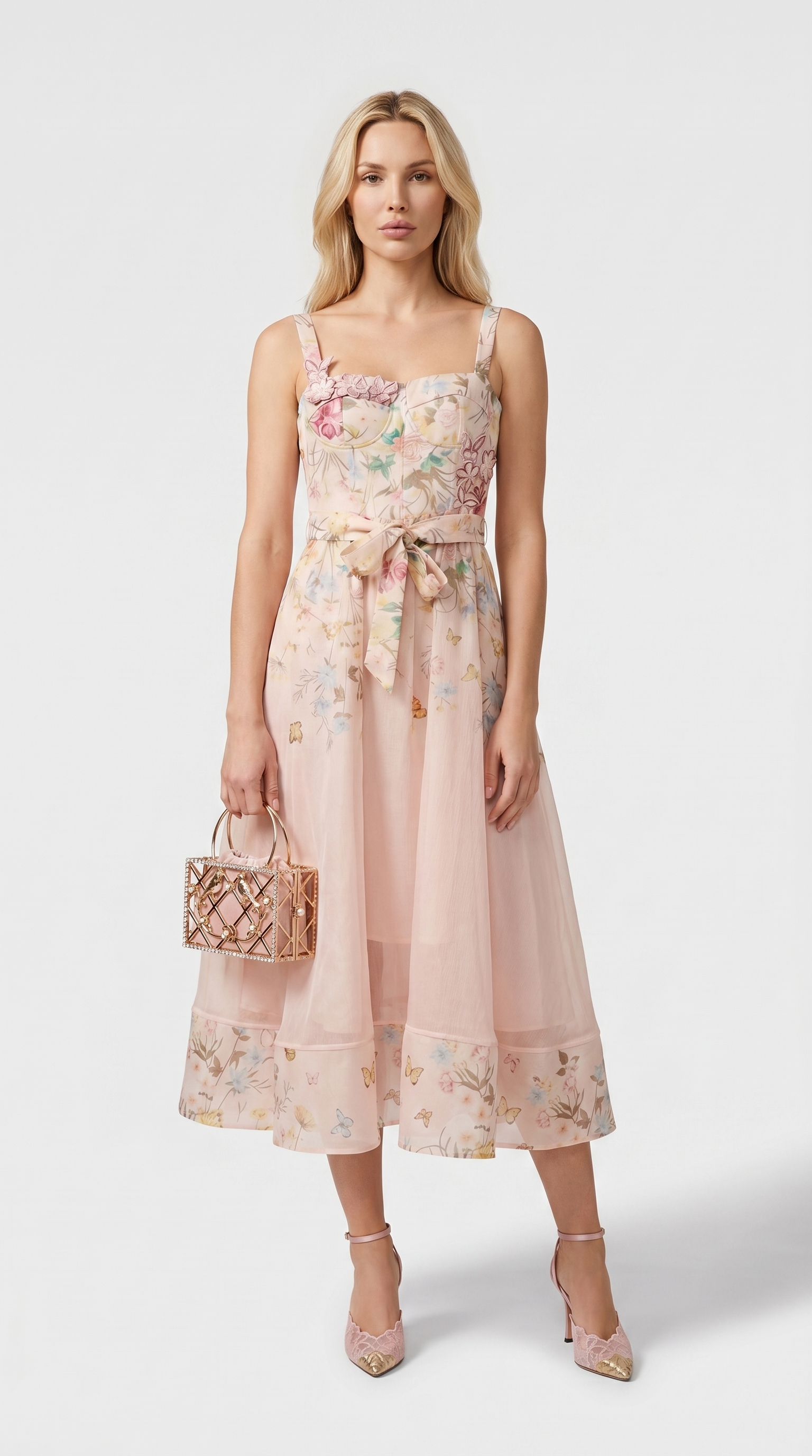 Aveline 3D Floral Bustier Organza Midi Dress view 1