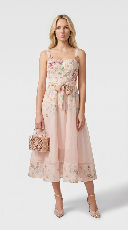 Aveline 3D Floral Bustier Organza Midi Dress view 1