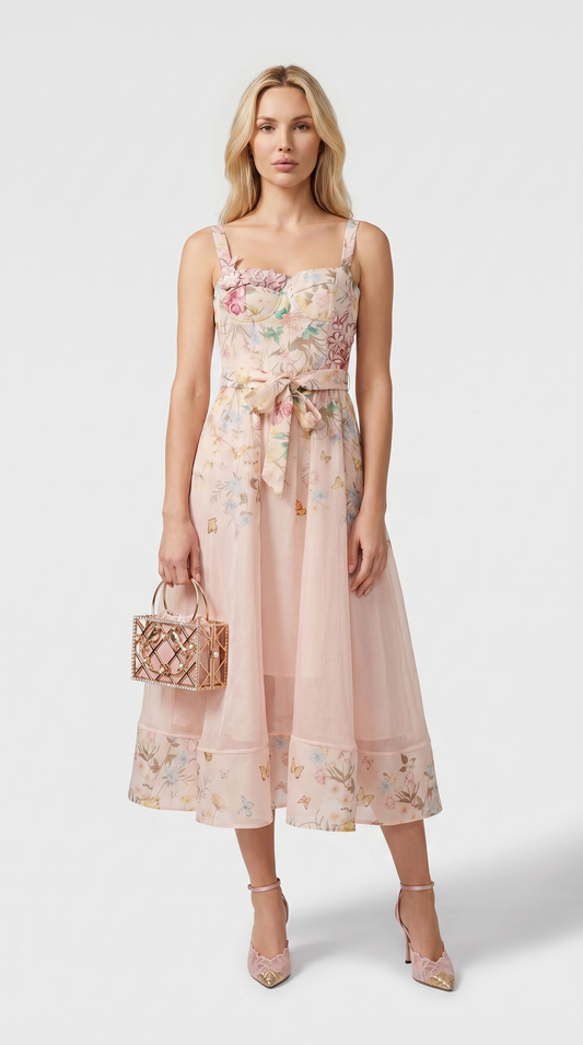 Aveline 3D Floral Bustier Organza Midi Dress view 1