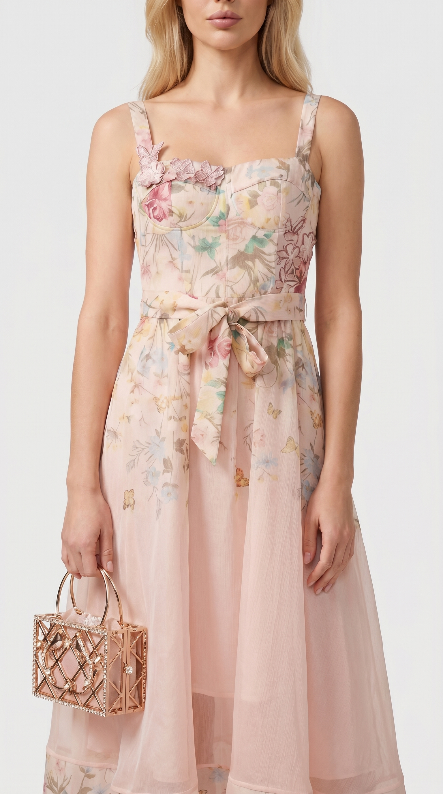 Aveline 3D Floral Bustier Organza Midi Dress view 3