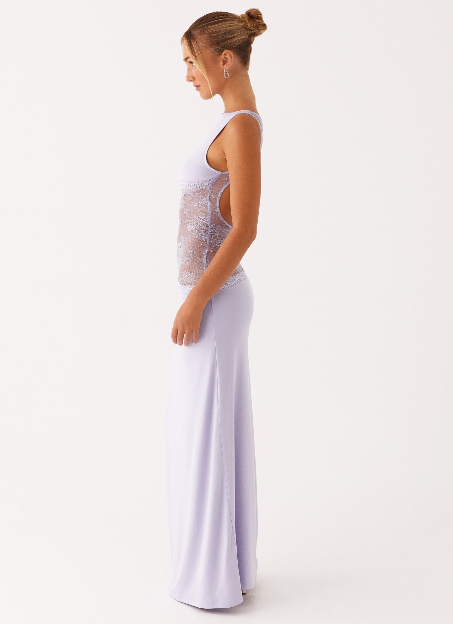 Lace Satin Backless Maxi Dress Purple
