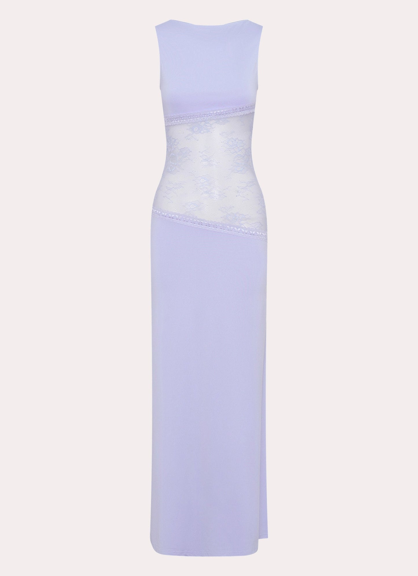 Lace Satin Backless Maxi Dress Purple