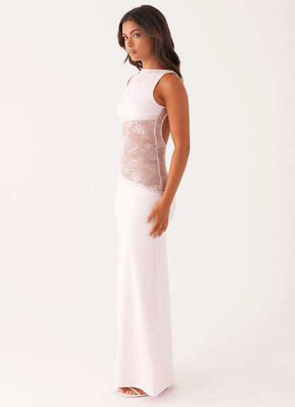 Lace Satin Backless Maxi Dress Pink