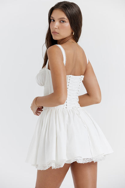 Lace-Up Cotton Mini Dress