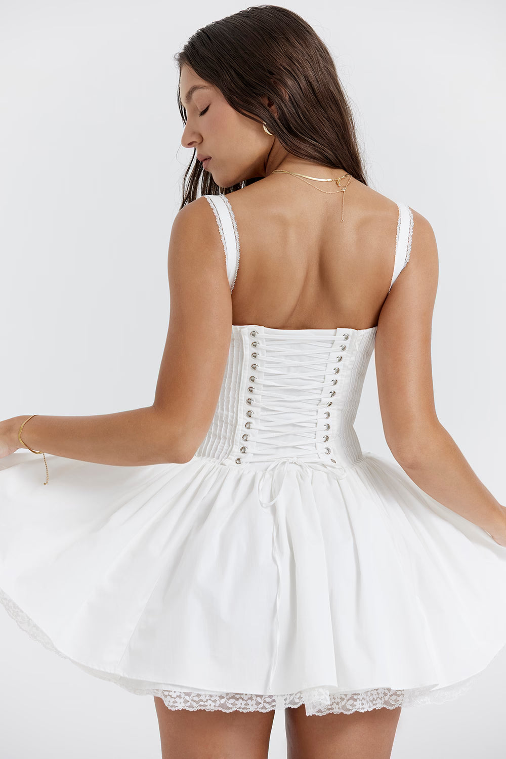 Lace-Up Cotton Mini Dress