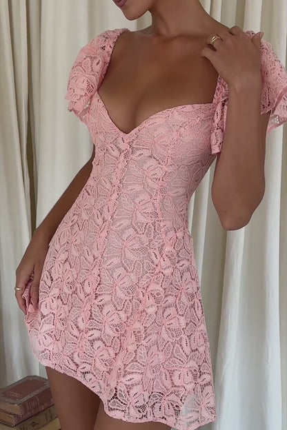 Perfectly Pink Floral Lace Mini Dress