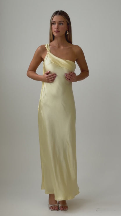 Carmel One-Shoulder Sash Maxi Dress Butter