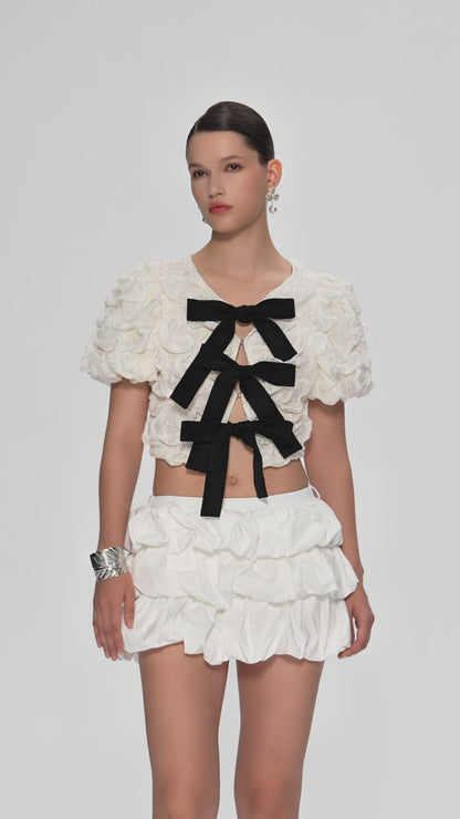 Ioannis Bow-Front Ruched Crop Top