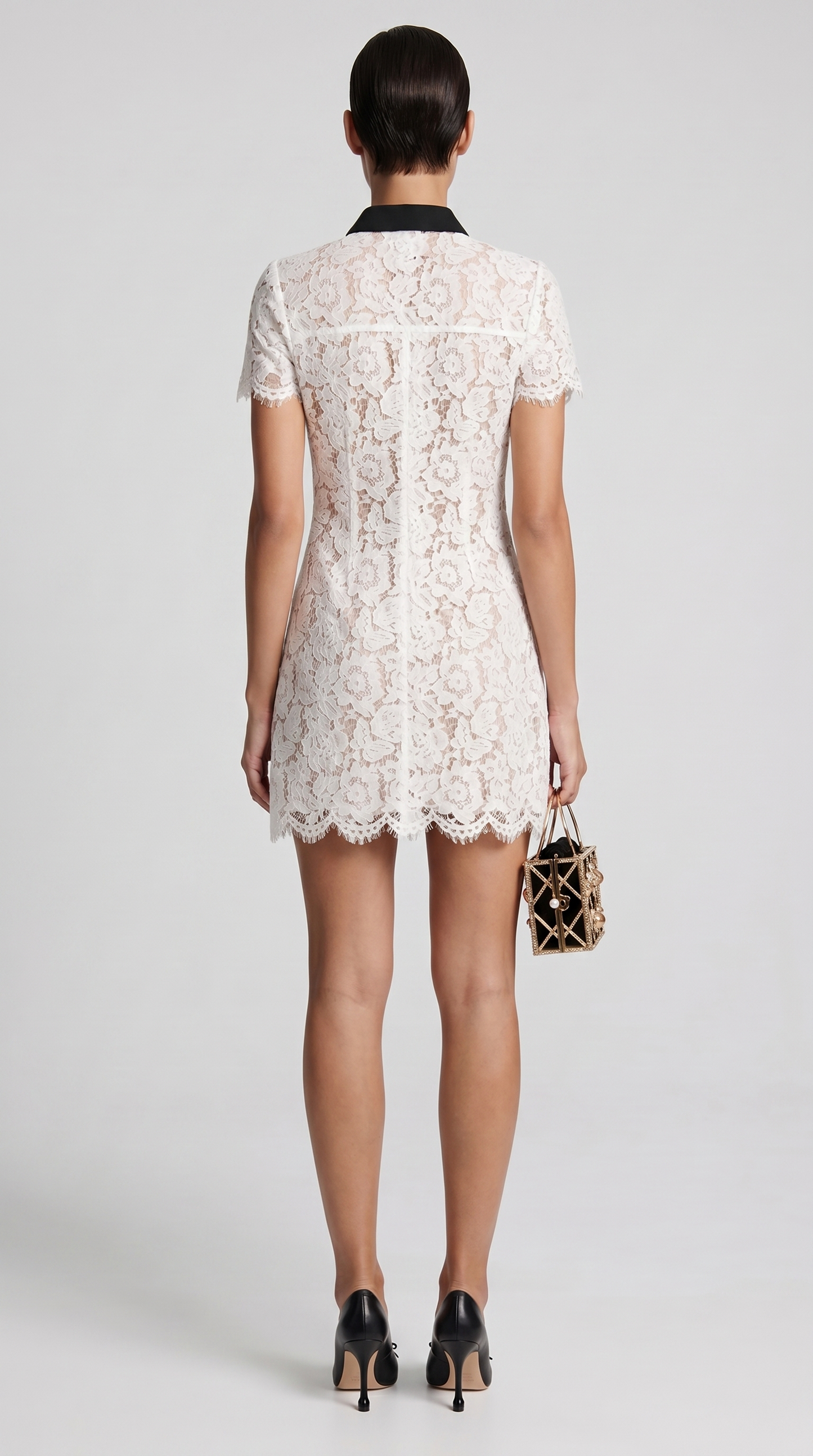 Pura - Contrast-Piped Floral Lace Mini Dress view 2