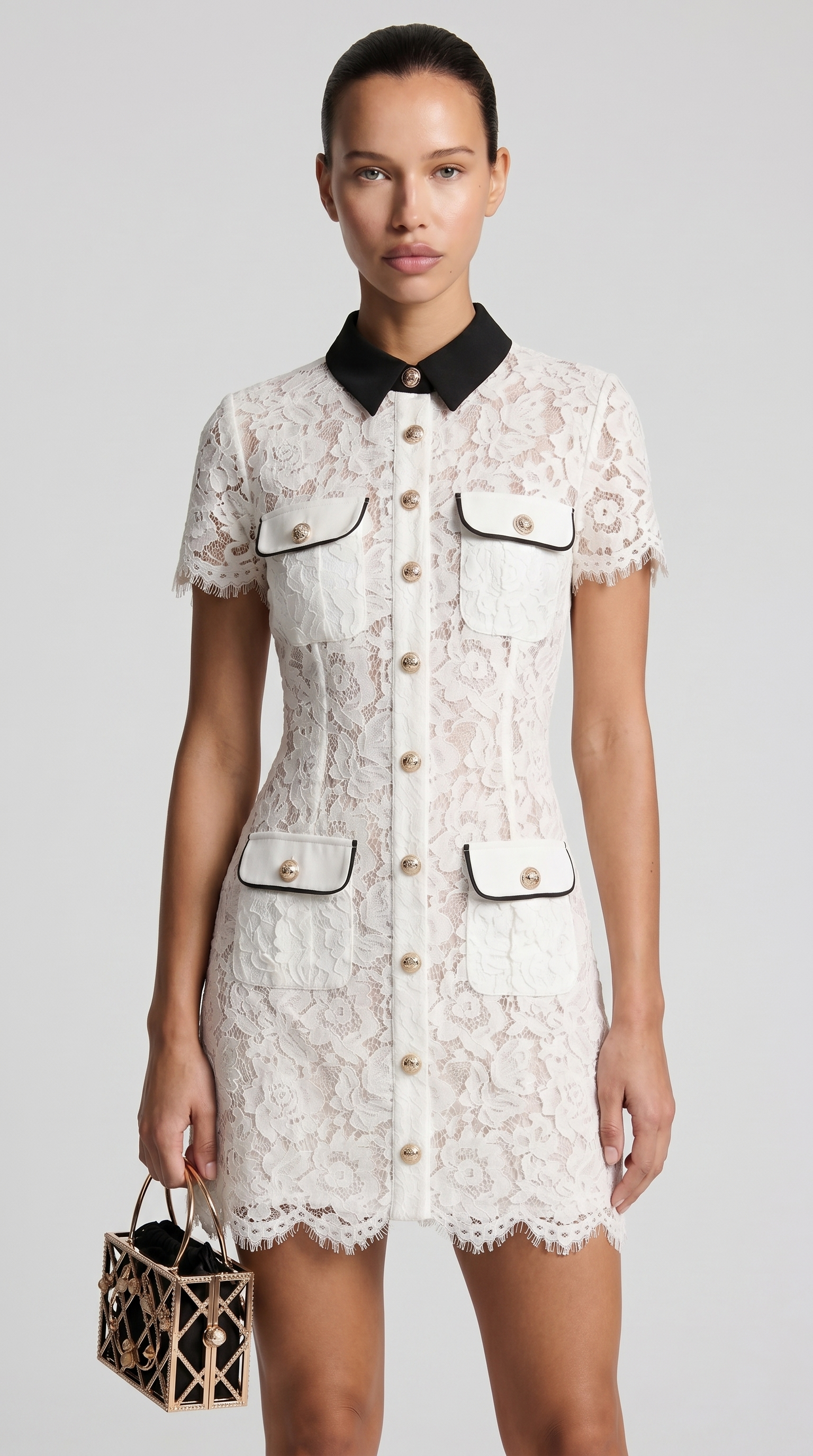 Pura - Contrast-Piped Floral Lace Mini Dress view 3