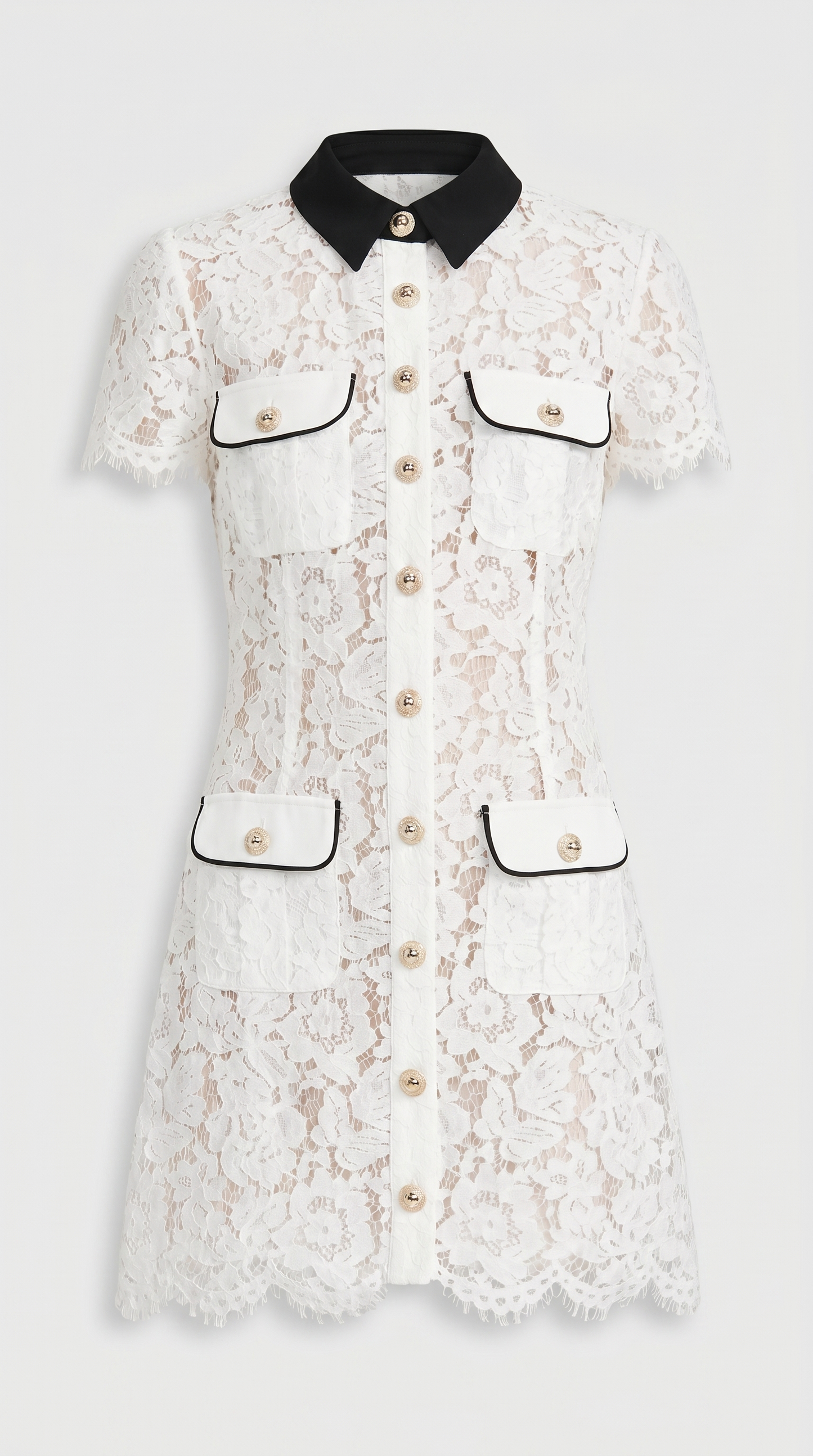 Pura - Contrast-Piped Floral Lace Mini Dress view 4