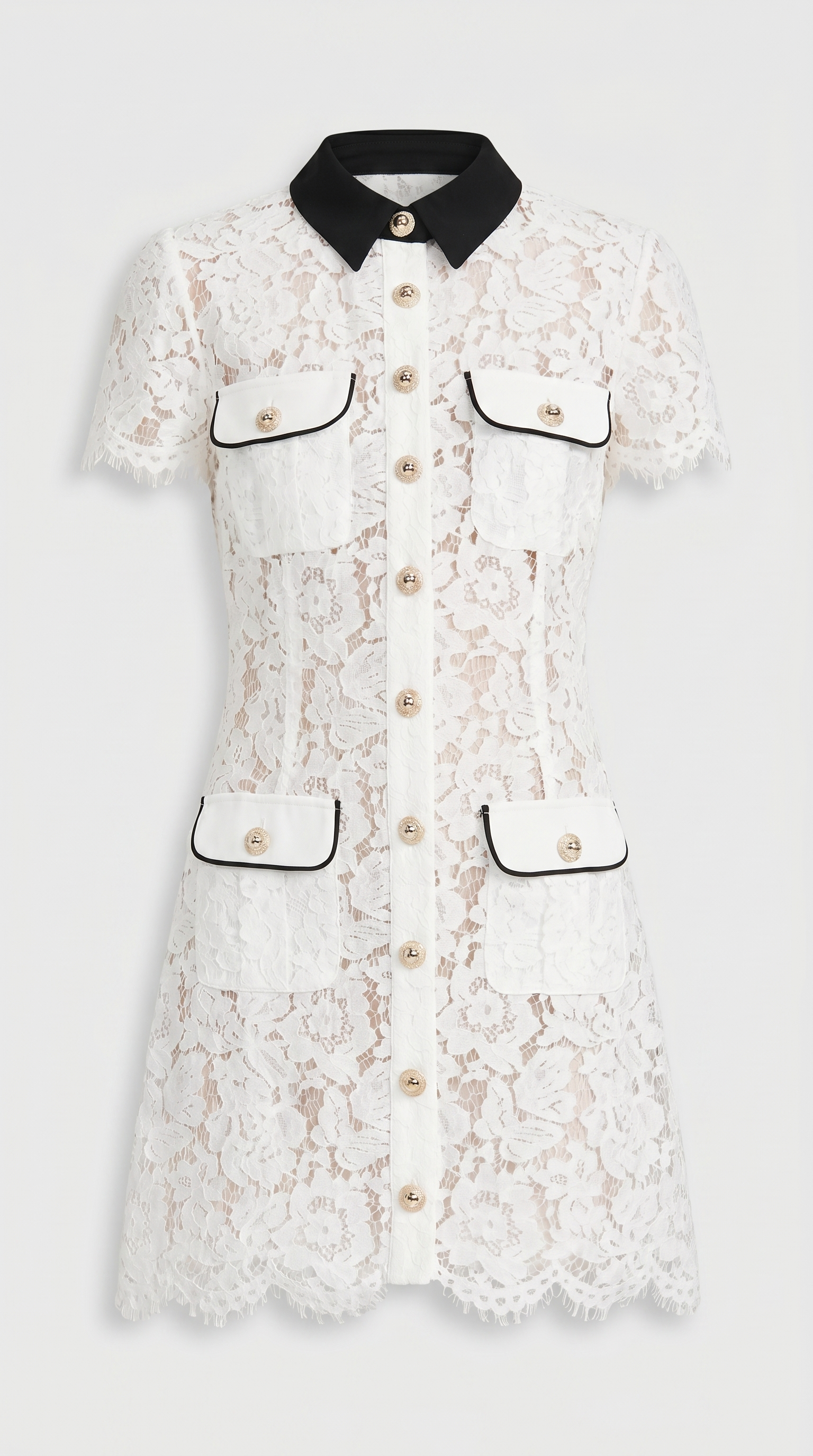 Pura - Contrast-Piped Floral Lace Mini Dress view 4