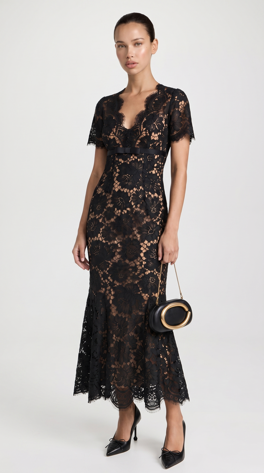 Ravena - Eyelash Lace Trumpet Midi Dress