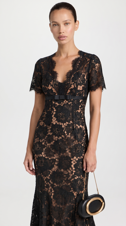 Ravena - Eyelash Lace Trumpet Midi Dress