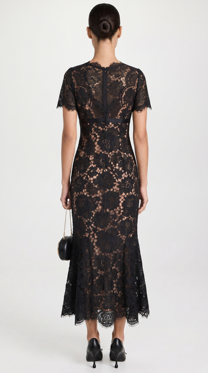 Ravena - Eyelash Lace Trumpet Midi Dress
