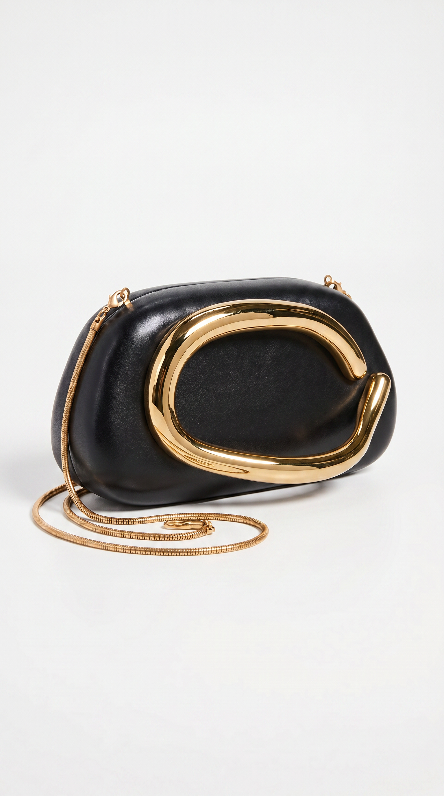 Sereia - Sculptural Metal-Handle Crescent Clutch Black