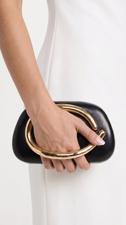 Sereia - Sculptural Metal-Handle Crescent Clutch Black