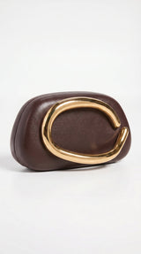 Sereia - Sculptural Metal-Handle Crescent Clutch Dark Brown