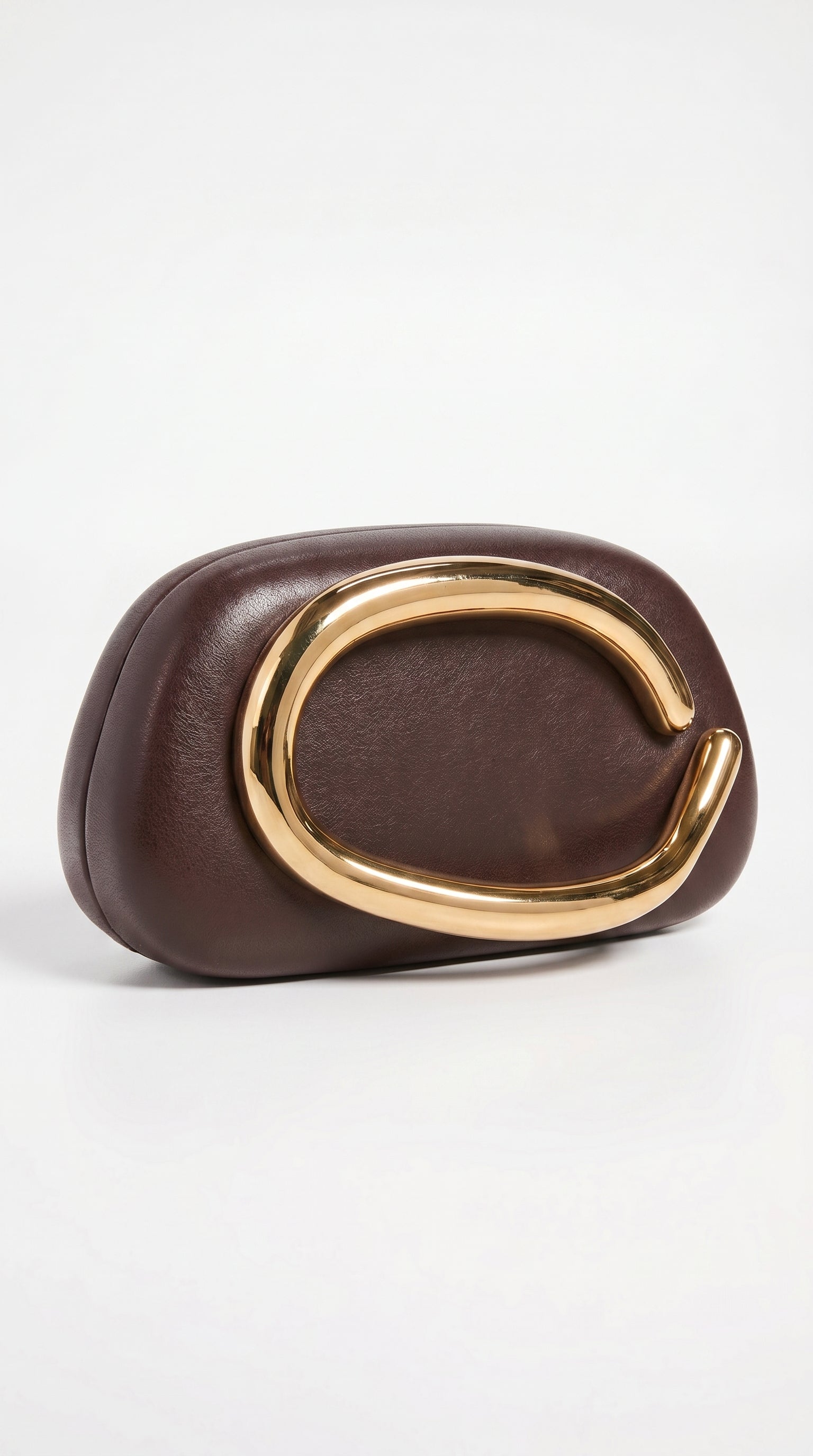 Sereia - Sculptural Metal-Handle Crescent Clutch Dark Brown
