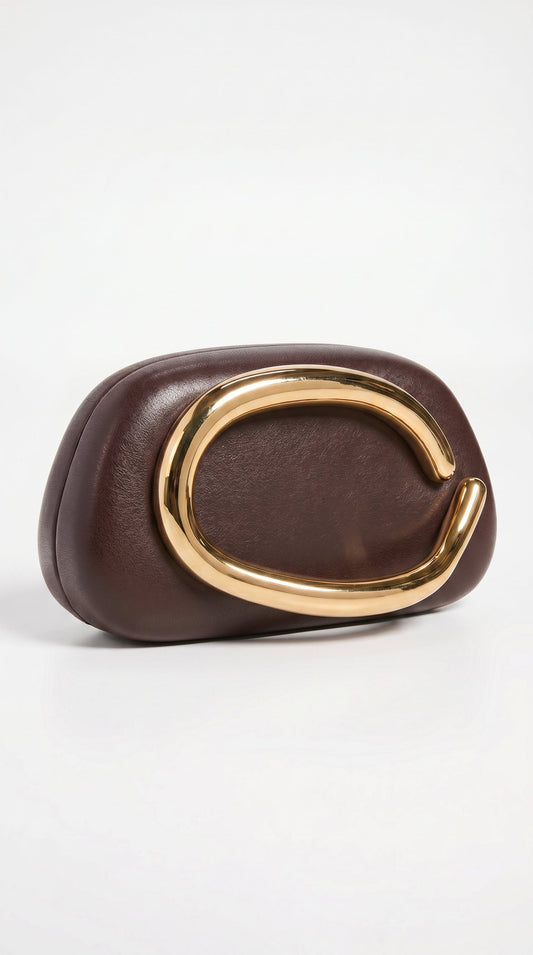 Sereia - Sculptural Metal-Handle Crescent Clutch Dark Brown