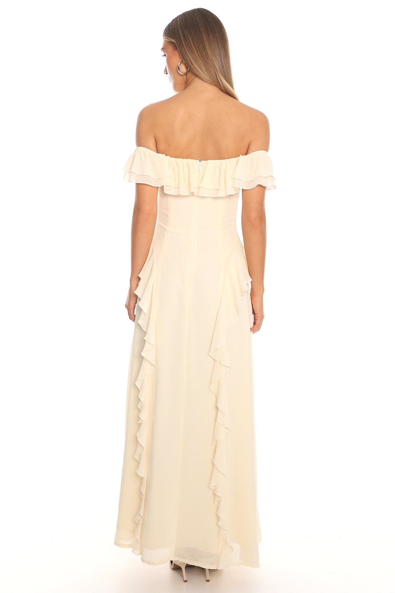Scarlet Off-Shoulder Ruffle Trim Maxi Dress Yellow