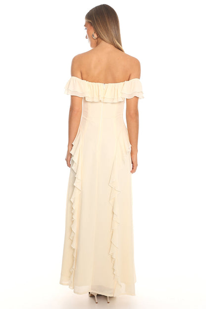Scarlet Off-Shoulder Ruffle Trim Maxi Dress Yellow