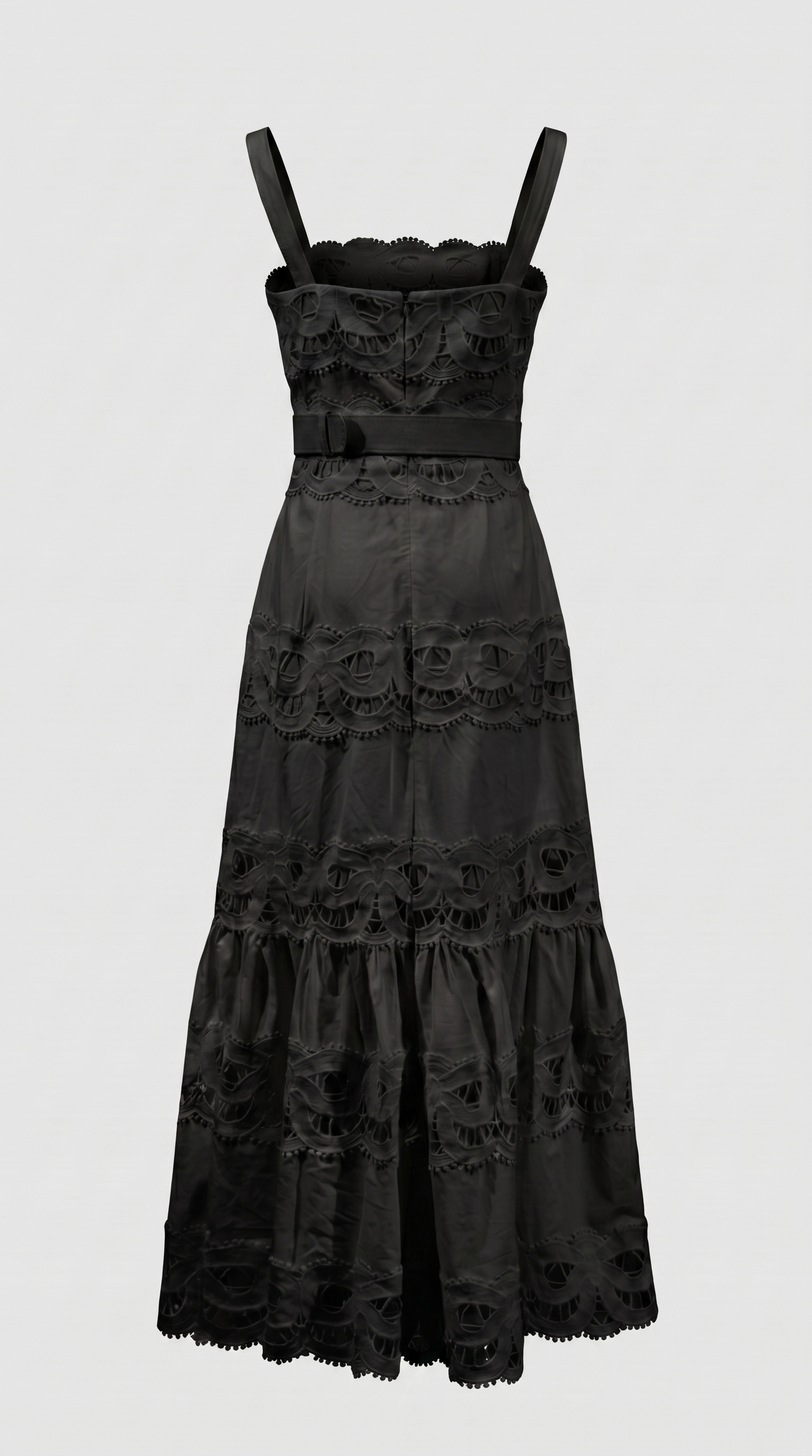 Elowen - Belted Eyelet Lace Maxi Dress Black
