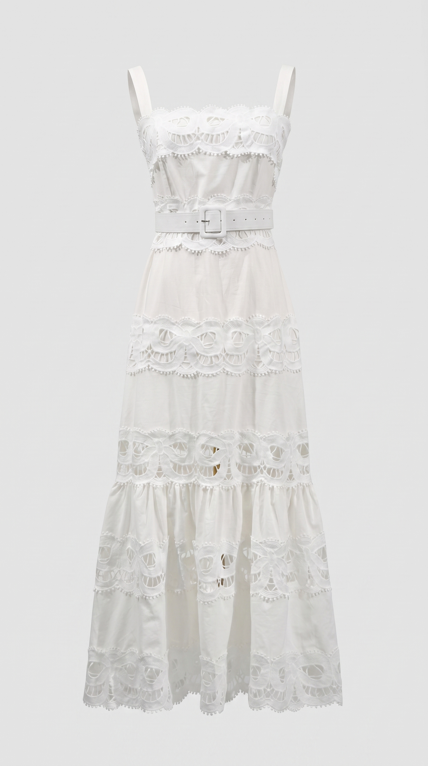 Elowen - Belted Eyelet Lace Maxi Dress White