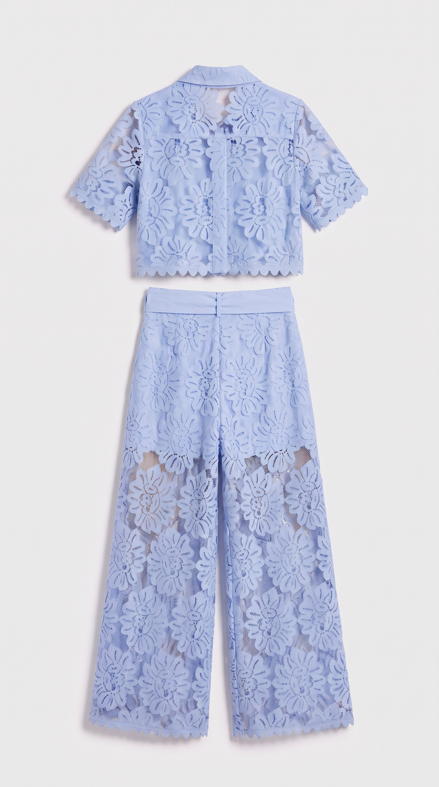 Senti - Cropped Lace Shirt & Wide-Leg Trouser Set Baby Blue view 5