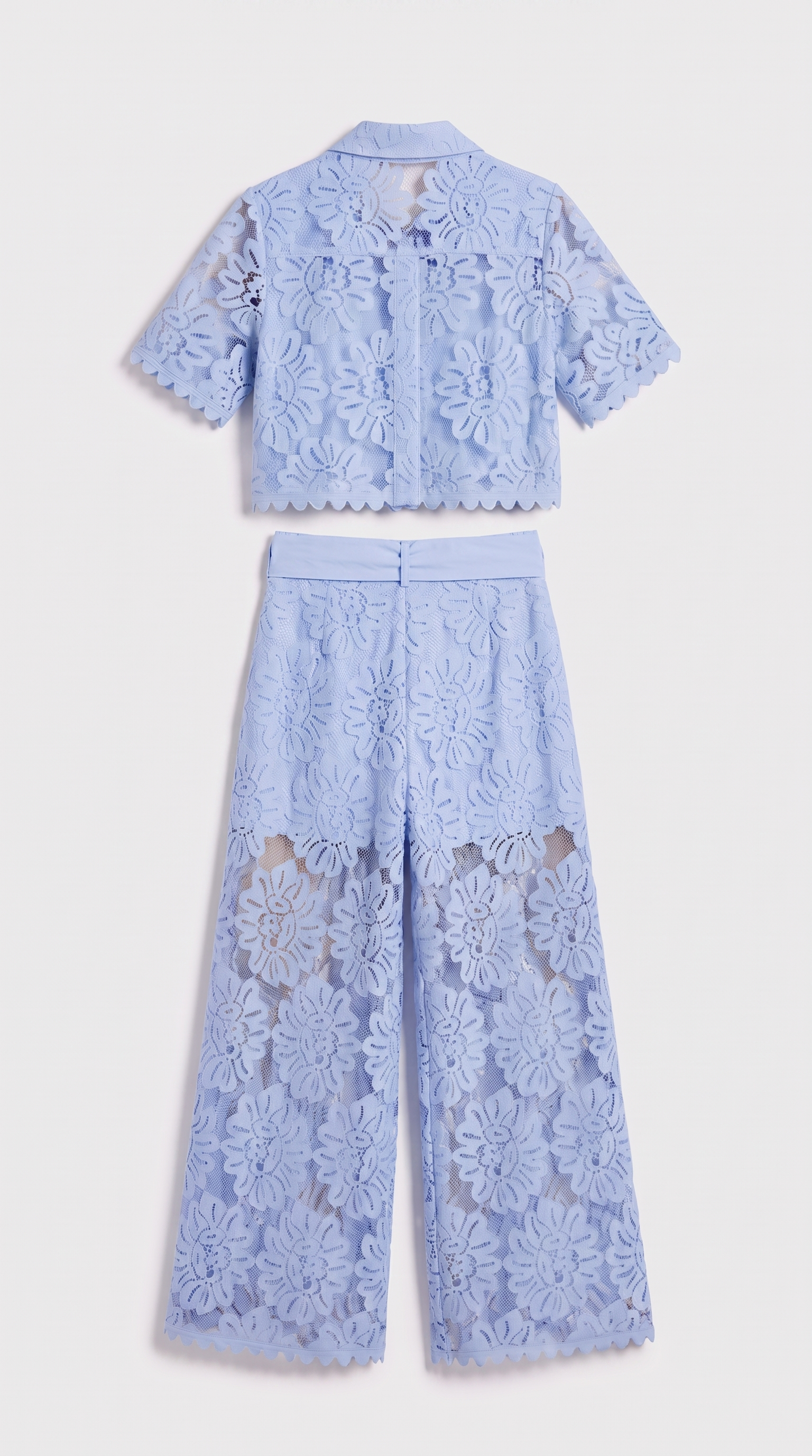 Senti - Cropped Lace Shirt & Wide-Leg Trouser Set Baby Blue view 5