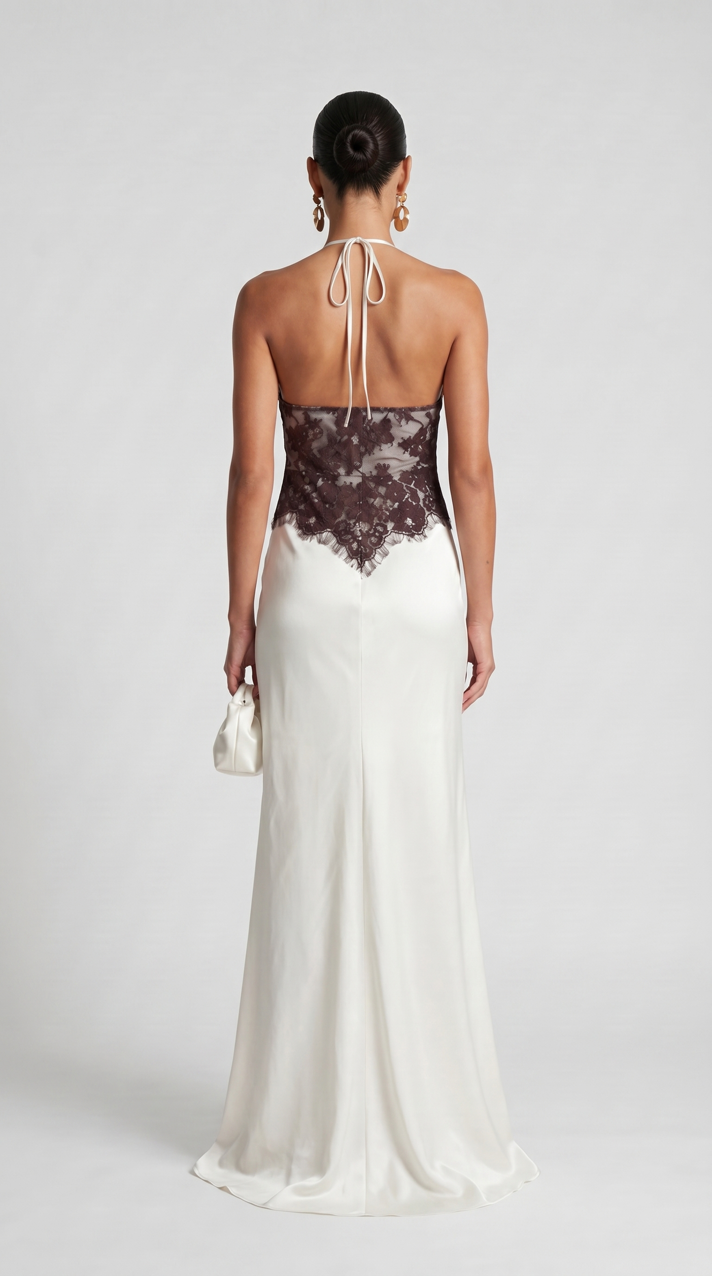 Solenne - Scalloped Lace Open-Back Satin Maxi Gown