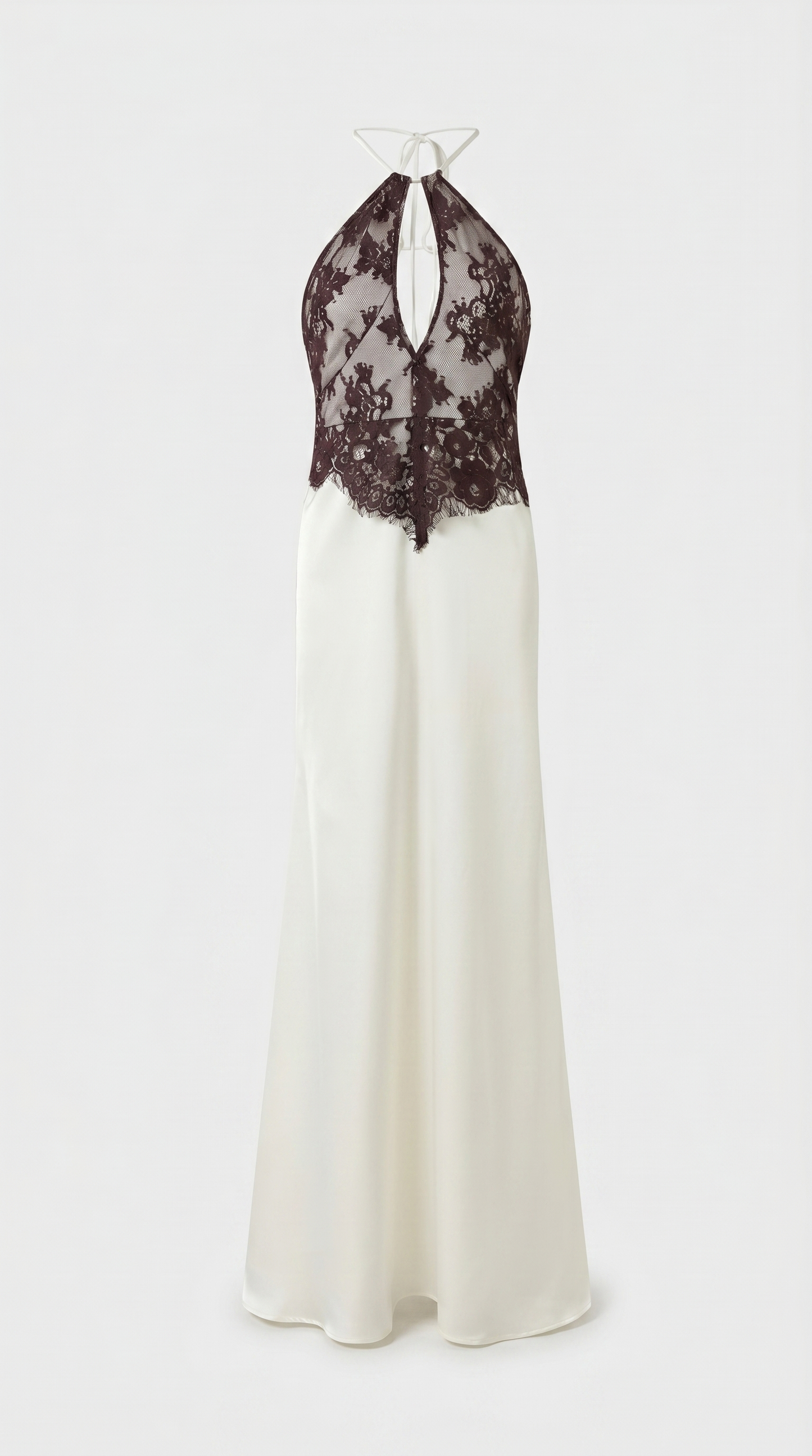 Solenne - Scalloped Lace Open-Back Satin Maxi Gown