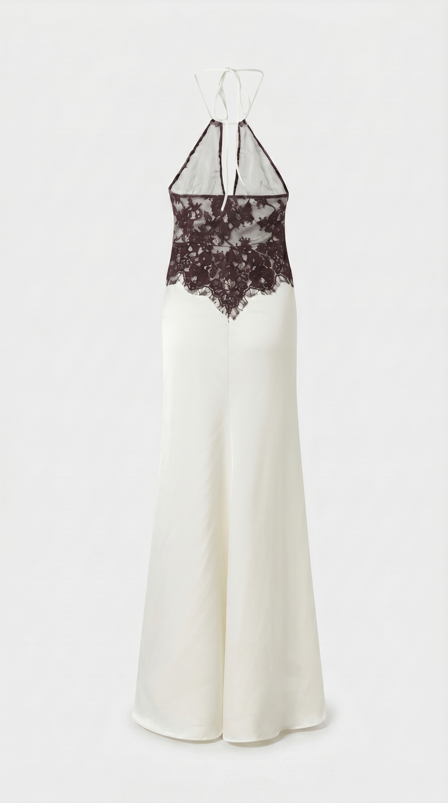 Solenne - Scalloped Lace Open-Back Satin Maxi Gown