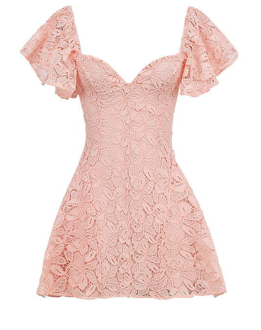 Perfectly Pink Floral Lace Mini Dress, view 4