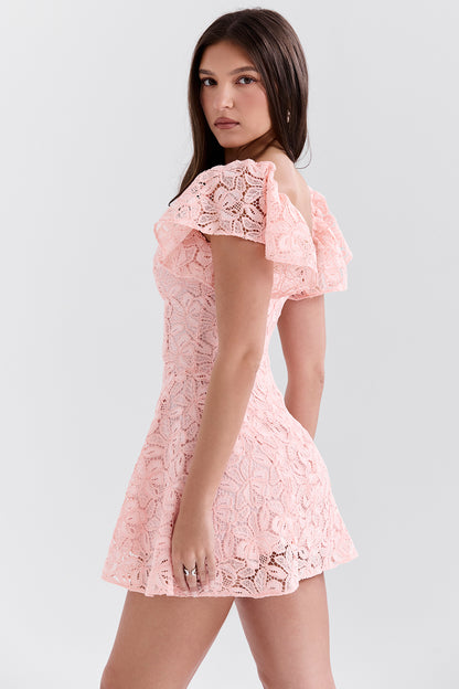 Perfectly Pink Floral Lace Mini Dress, view 1