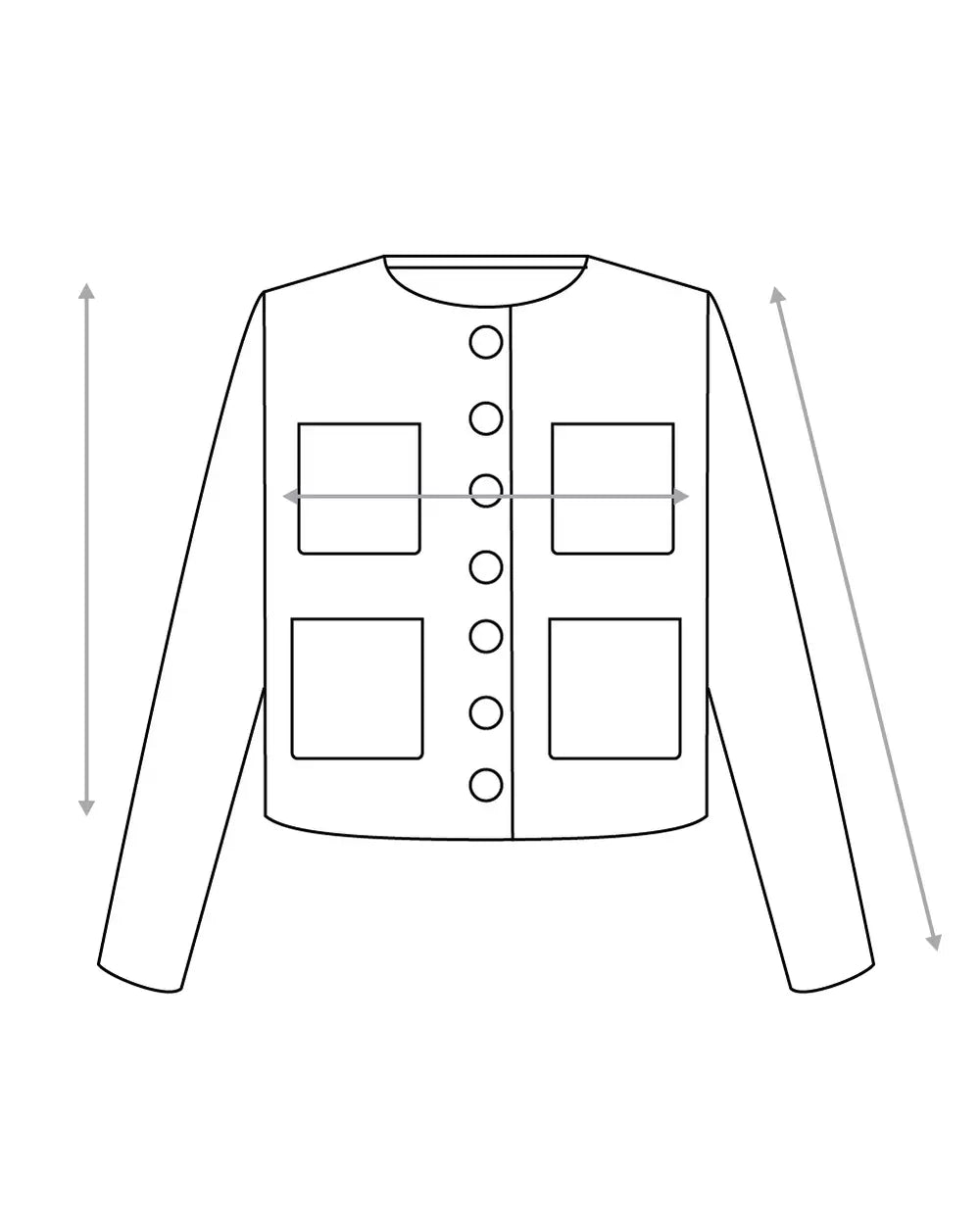 Cardigan garment measurement diagram showing bust, sleeve and length positions