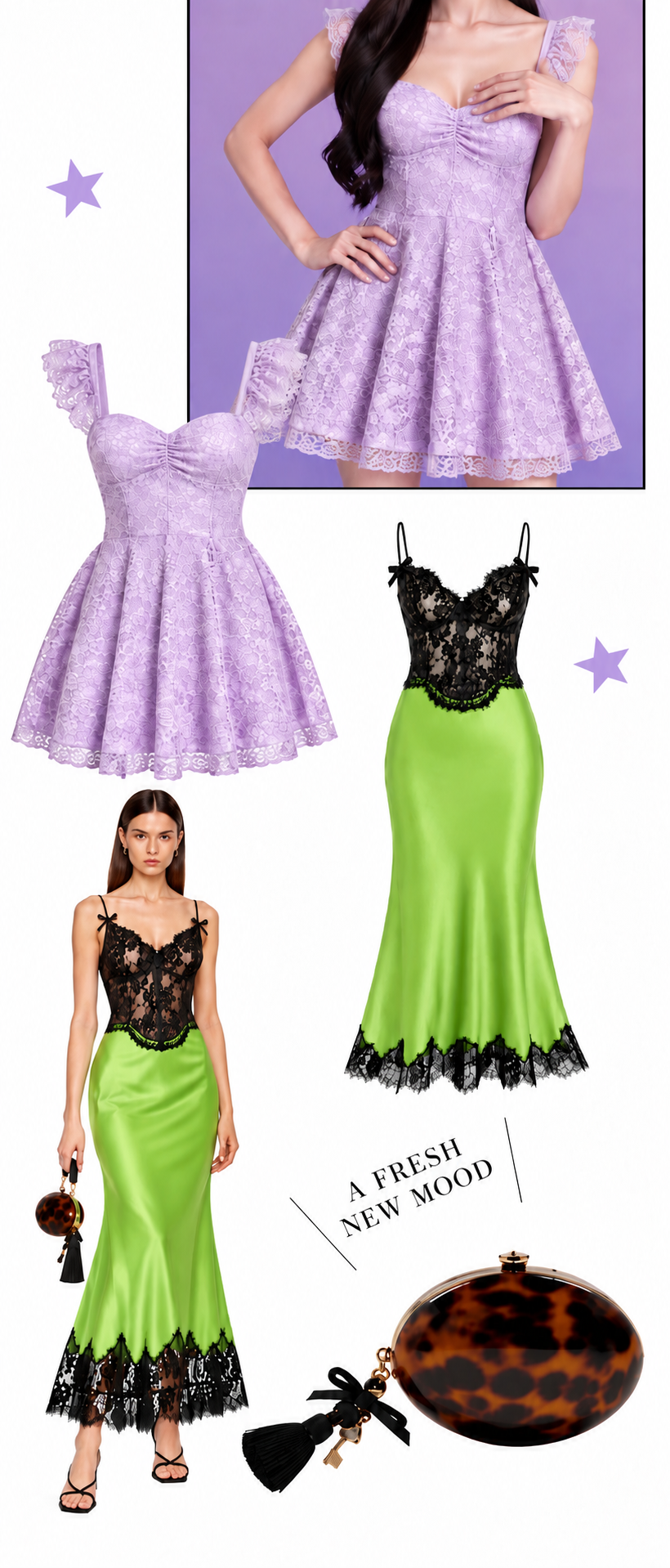 Sakura K lavender lace and green satin dress edit.