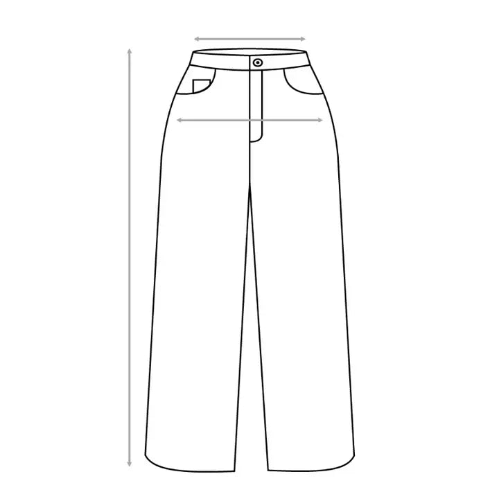 Pants garment diagram showing waist, hip and length measurement positions